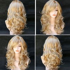  Long Wig with Fringe & curled ends 20" 50CM BLOND with Blonder tips