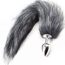  Stainless Steel ANAL BUTT PLUG Faux Fur Fox Tail GREY
