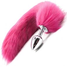  Stainless Steel ANAL BUTT PLUG Faux Fur Fox Tail PINK