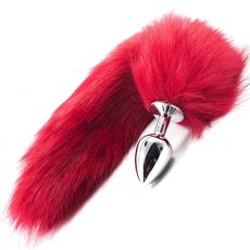  Stainless Steel ANAL BUTT PLUG Faux Fur Fox Tail RED